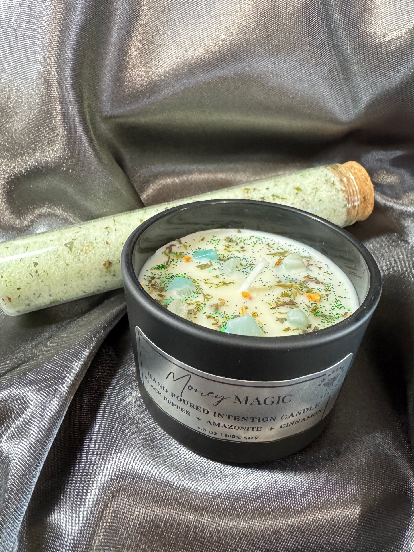 Money Magic Intention Candle - Basil, Cinnamon Stick & Clove